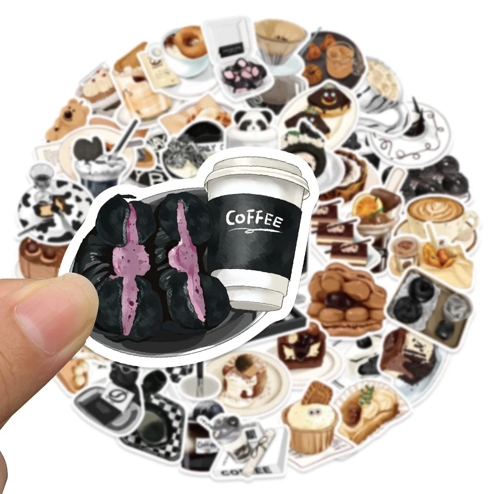 

50pcs Coffee Afternoon Tea Sticker For Guitar Phone Scrapbook Suitcase Graffiti Scrapbooking Supplies Dessert Stickers Aesthetic