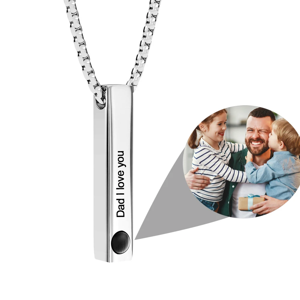 

Projection Photo Bar Necklace Personalized Memorial Gift for Him Dad Boyfriend Custom Birthday Anniversary Gifts Man Jewelry