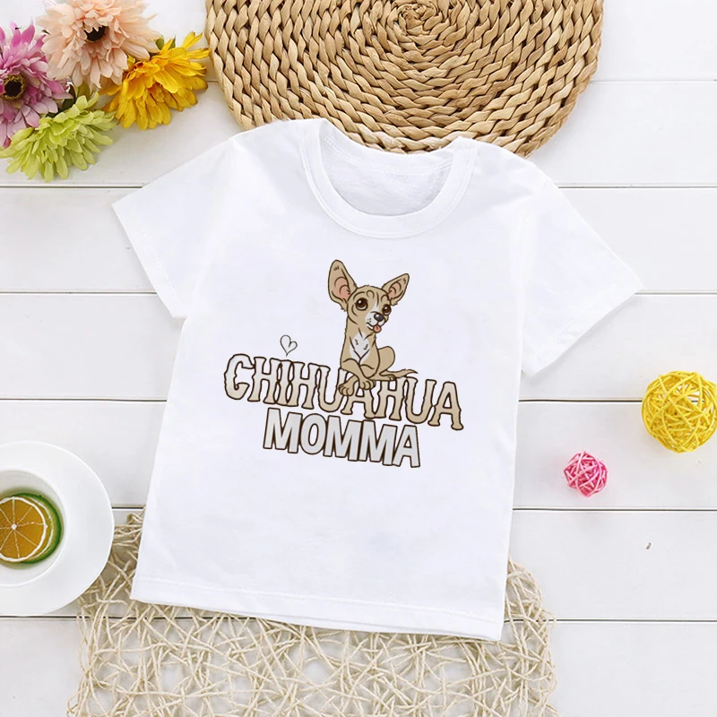 Chihuahua Momma Print Children's T Shirt Autumn New Fashion T Shirt Funny Dog Design Lovely Kids T-shirt Boys Girl Pink Tee