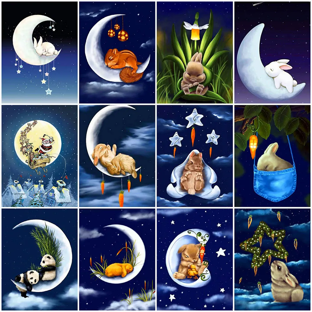 

MomoArt Алмазная мозаика кролик вышивка крестиком Алмазная вышивка животные картина стразами 5d полная площадь алмаз живопись ​Луна рукоделие...