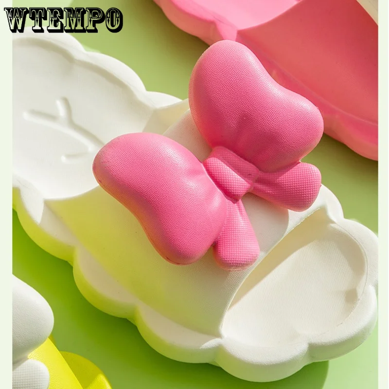 WTEMPO Cute Bow Slippers Lightweight Anti-slip Sandals Female Summer Korean Style Indoor Home Bathroom Soft Shoes Wholesale