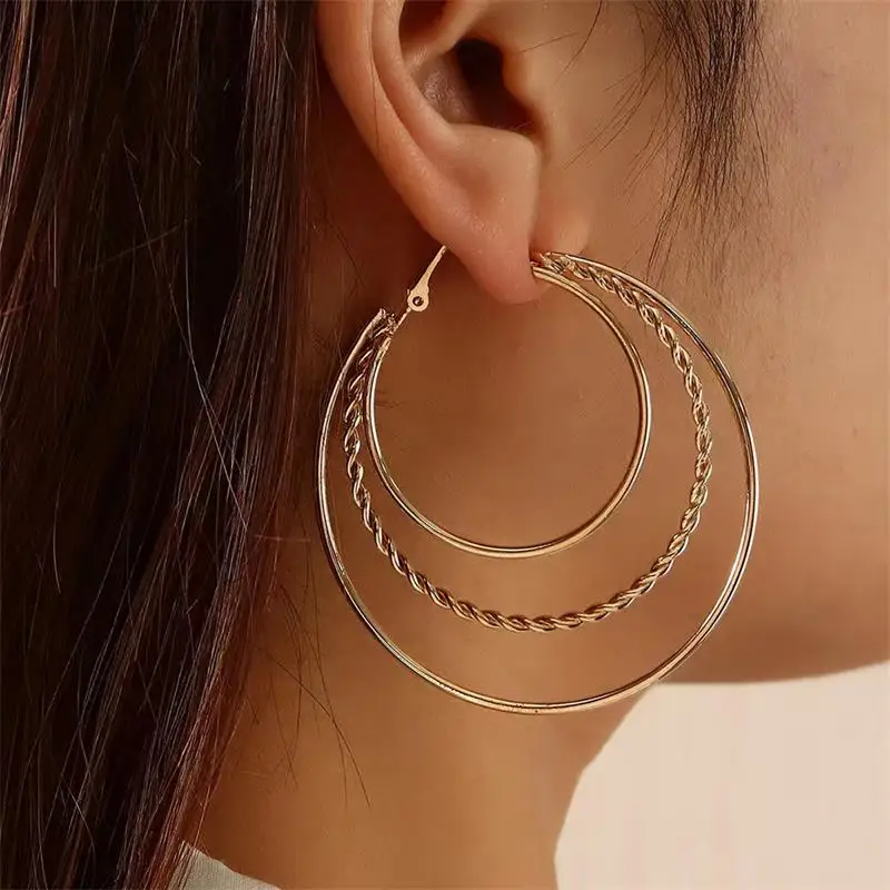 

Luxury Exaggerated Metal Hoop Gold Drop Earrings For Women Girls Trend Charm Big Dangle Earrings Female Aesthetic Jewelry Gifts