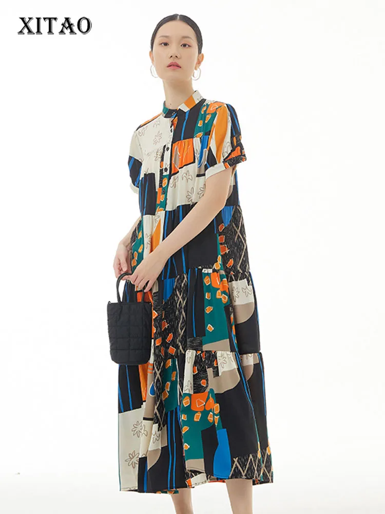 

XITAO, свободное платье, модное, этническое, винтажное, с рисунком, женское, элегантное, 2022, летнее, свободное, пуловер, платье, WLD8057