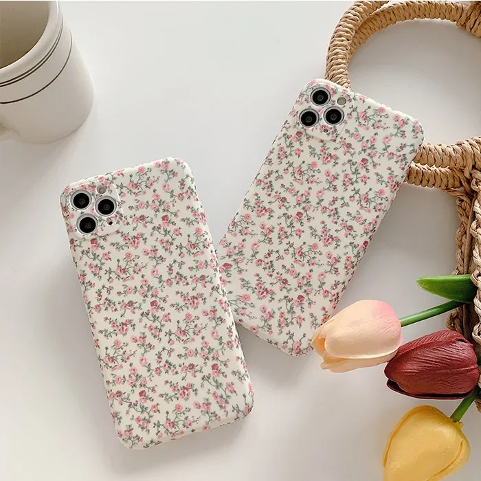 

Free shipping for Iphone 12 13 11 Pro Max X XSmax XR 7 8Plus Soft TPU Pink Yellow Matte Flower Back Cover Style Cute Floral Ph