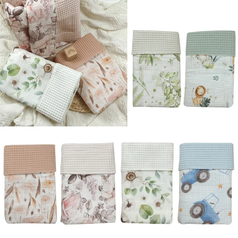 

Soft Cotton Muslin Waffle Baby Blanket Floral Newborn Swaddle Blanket for Infant Swaddling Receiving Wrap Breastfeeding Towel