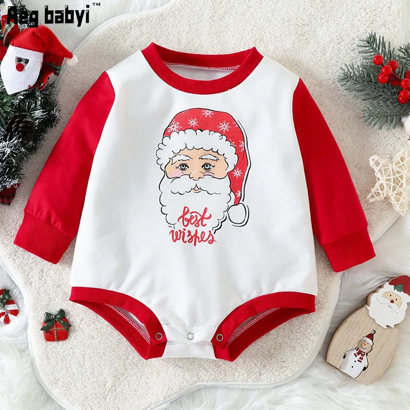 

Модные рождественские детские комбинезоны 0-24 м, Женский хлопковый комбинезон с длинным рукавом и мультяшным принтом для мальчиков и девоче...