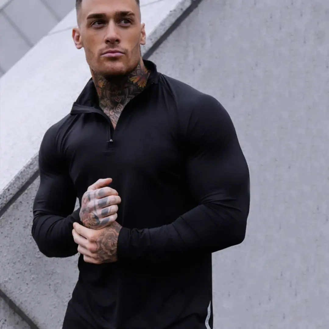 

Спортивная Мужская футболка-поло с длинным рукавом, быстросохнущая высокоэластичная фитнес-футболка