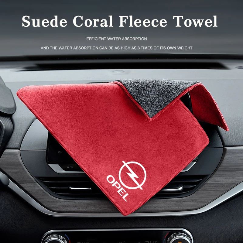 Замшевое полотенце с эмблемой автомобиля, тряпка из микрофибры для очистки для Opel OPC Astra Zafira Meriva Insignia Corsa Mokka Vivaro