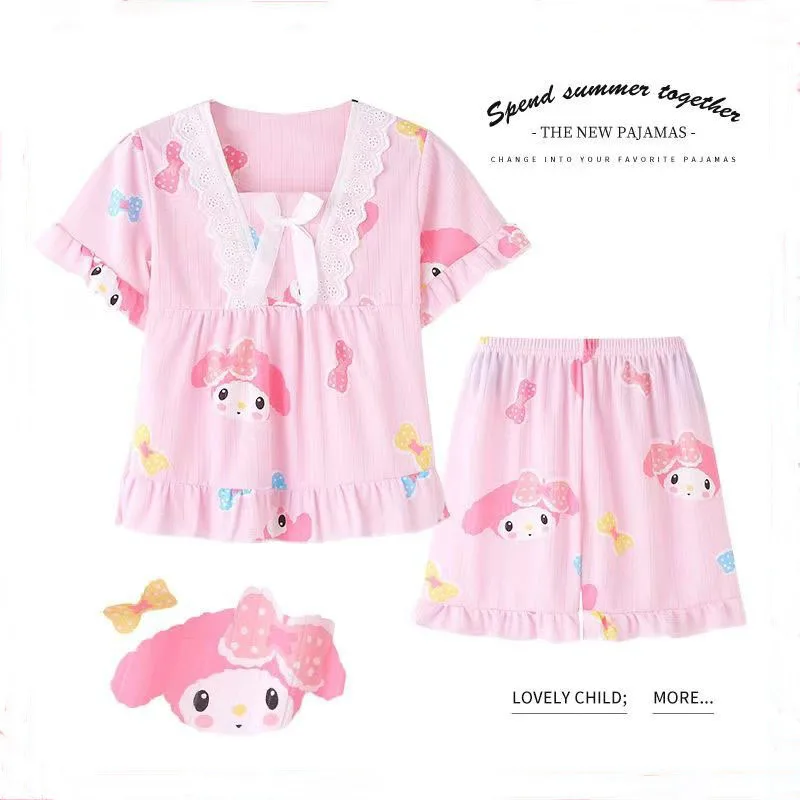 

Милый мультяшный кавайный Sanrioed Cinnamoroll My Melody новый узор летняя тонкая Пижама с коротким рукавом для девочек домашний комплект