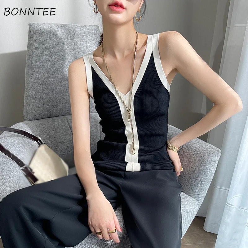 

Майки женские в стиле пэчворк, повседневный облегающий кроп-топ в Корейском стиле, универсальная простая ретро одежда с V-образным вырезом в...