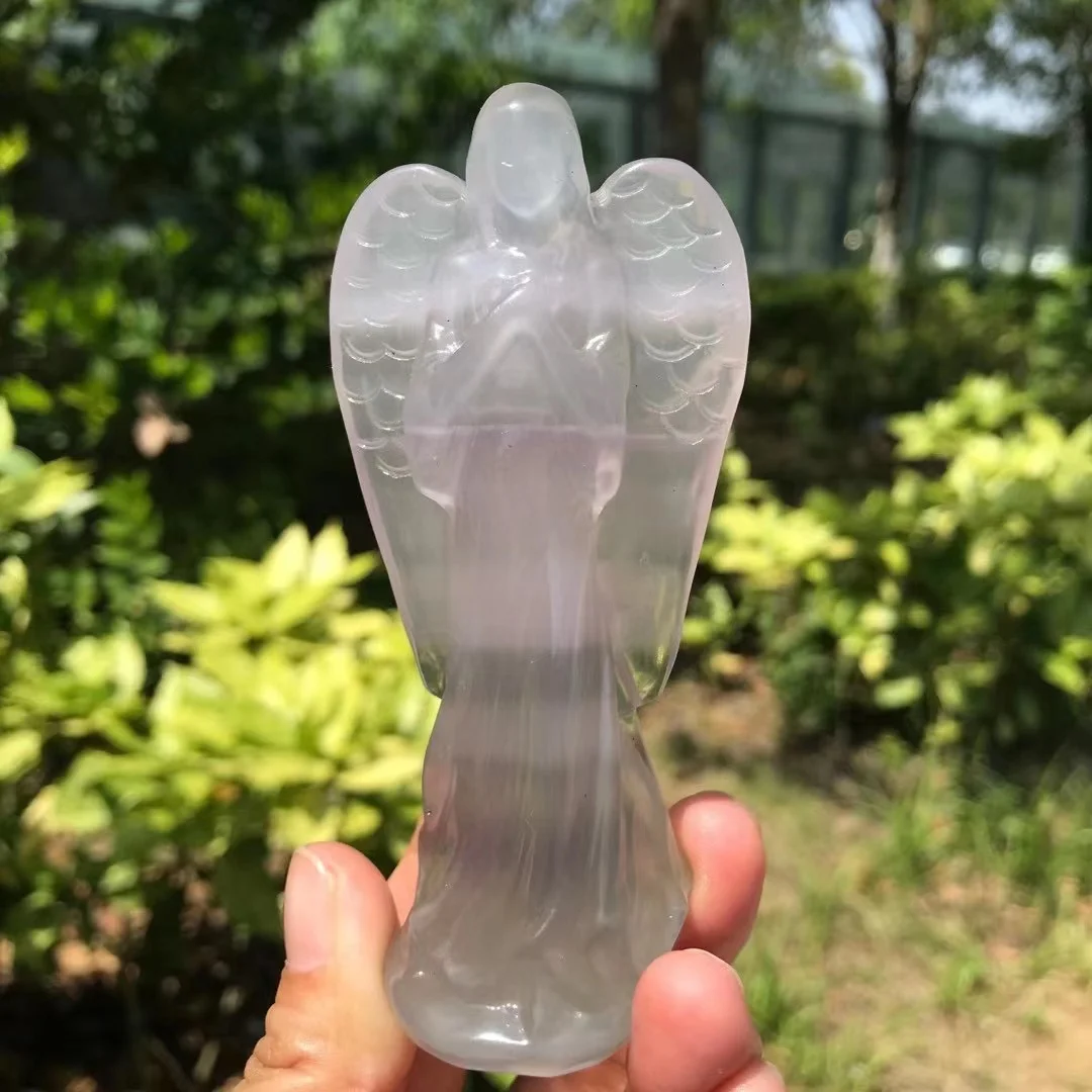 

10cm Natural Fluorite Crystal Carved Angel Figures Decorative Statue Reiki Healing Decorative Sculpture Modern Room Design