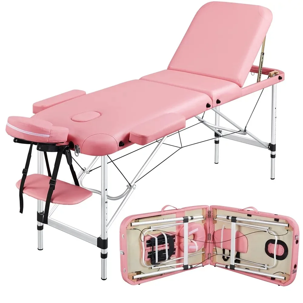 

SmileMart 3-Fold Portable Aluminum Massage Table for Spa Treatments & Tattoos, 84", Pink