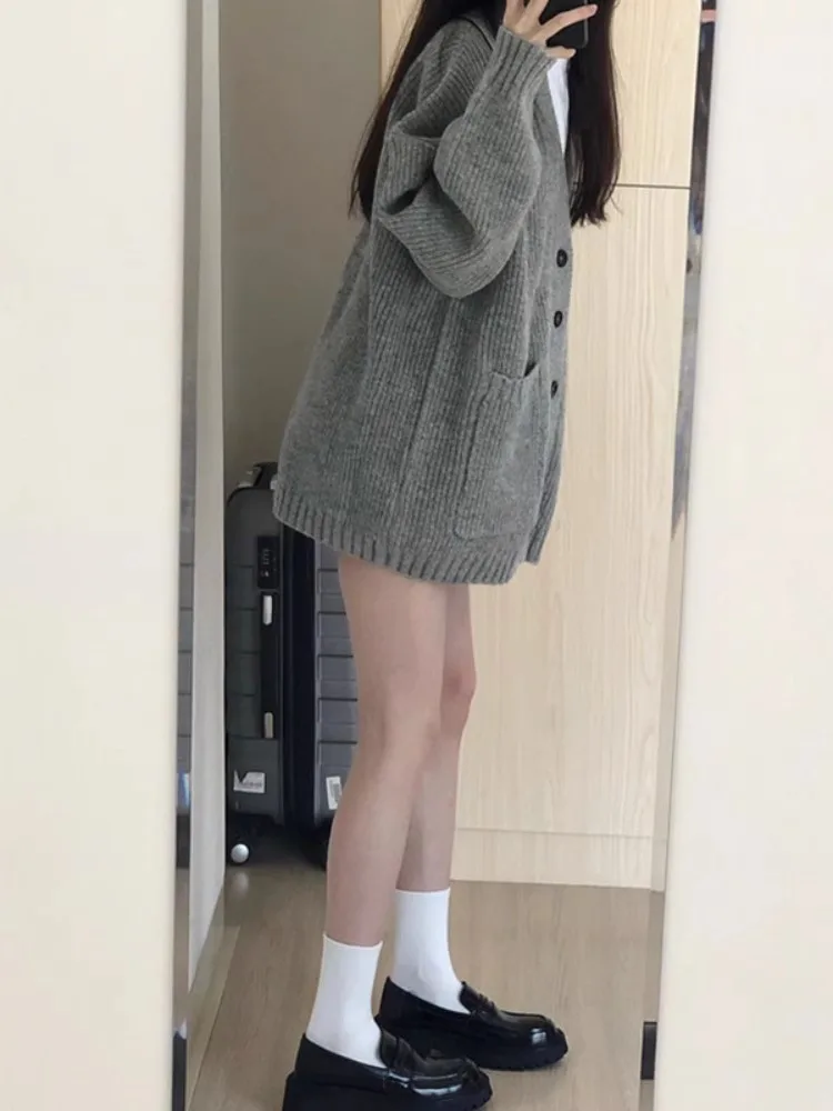 Wine Red Idle Sle Knit Women Autumn and Winter Wear Design Single-Breasted V-neck Cardigan Outerwear Loose Top |