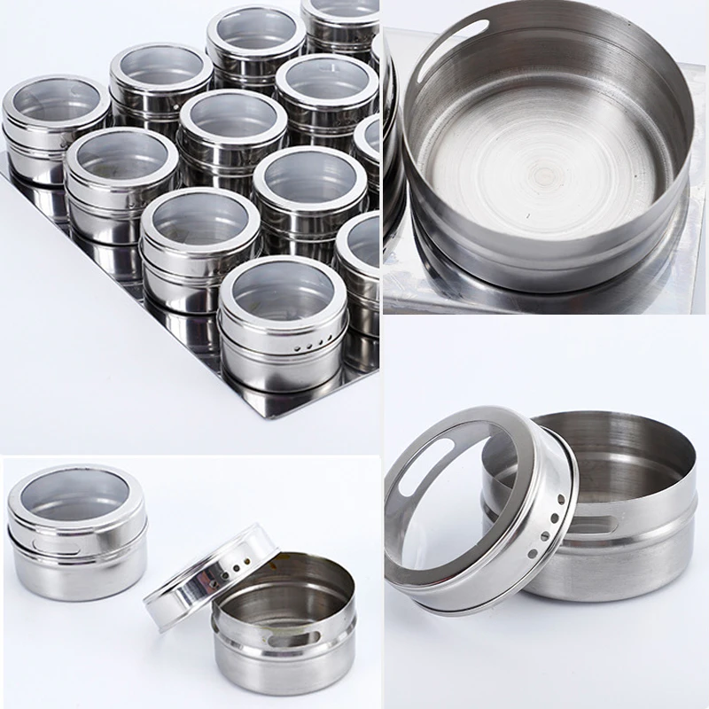 

Spice Jar Container Stainless Steel Seasoning Pot Set Household Bottle Cup Magnetic Tank with Stickers Seasoning Organizer