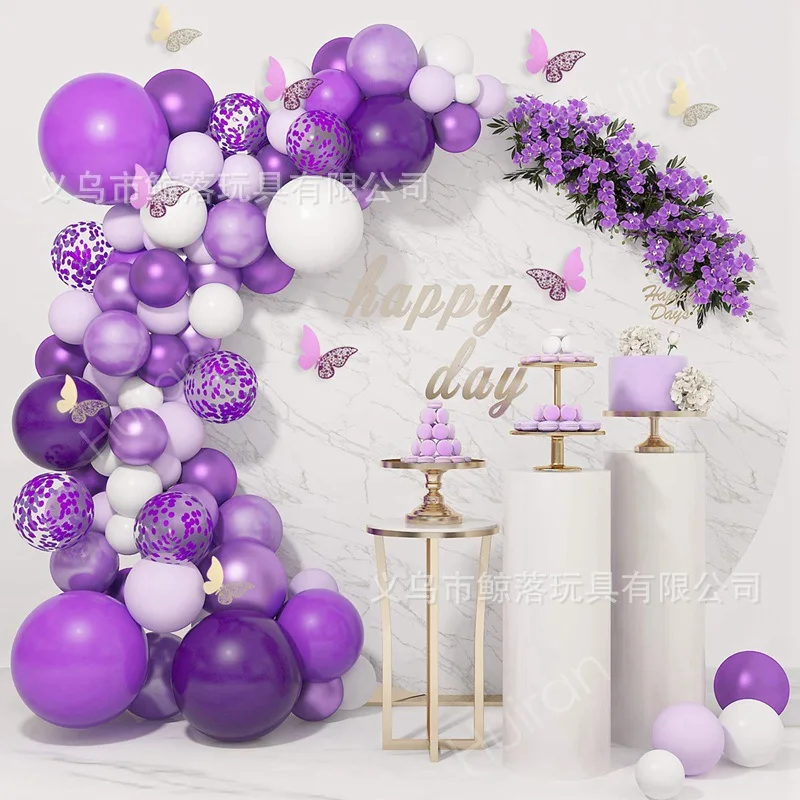 

Macaron Purple Balloon Chain Butterfly Children's First Birthday Holiday Party Scene Atmosphere Decoration Arranged Balloons