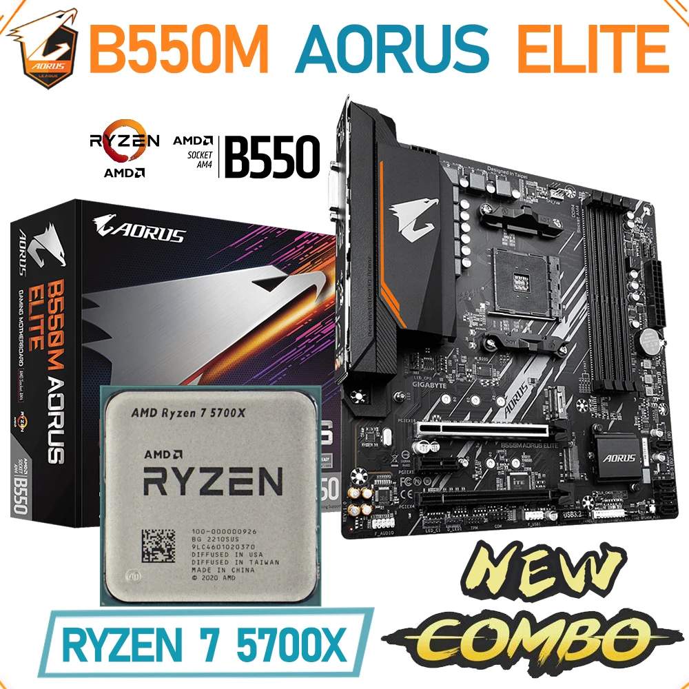 

Материнская плата AMD Ryzen 7 5700X R7 5700X, комбинированная Материнская Плата ЦП GIGABYTE B550M AORUS ELITE Socket AM4 DDR4, оверлок B550, материнская плата PCIE 4,0