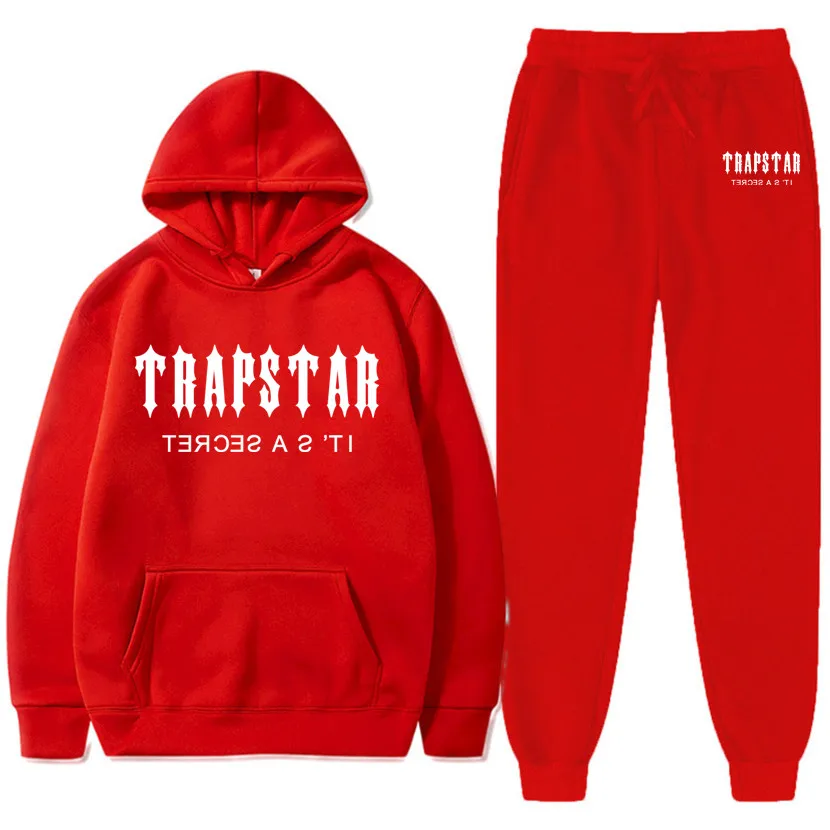 Trapstar Fashion Spot Men's New Sportswear Hooded Sweatshirt and Pants Set 28 Color Loose Running Novelty Large Cotton Print
