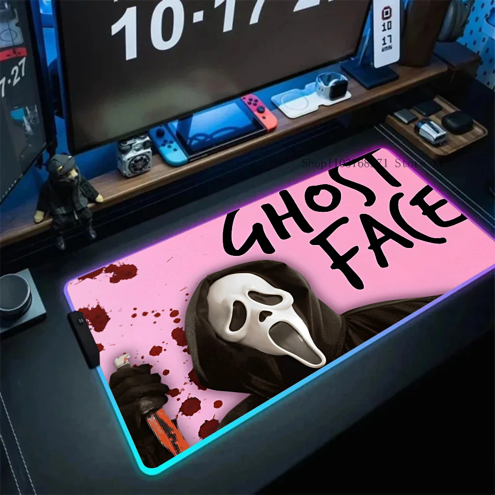 G-Ghostface H-Horror S-Scream Art Коврик для мыши XXL RGB Коврики игровой HD Черные аксессуары