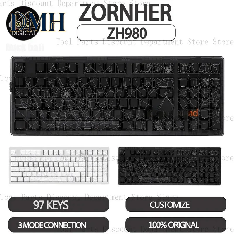 Фото Механическая клавиатура ZORNHER Zuohe ZH980 Spider Web, 3 режима, беспроводная, игровая, RGB, с возможностью горячей замены, настраиваемая, аксессуары для ПК, подарки №1