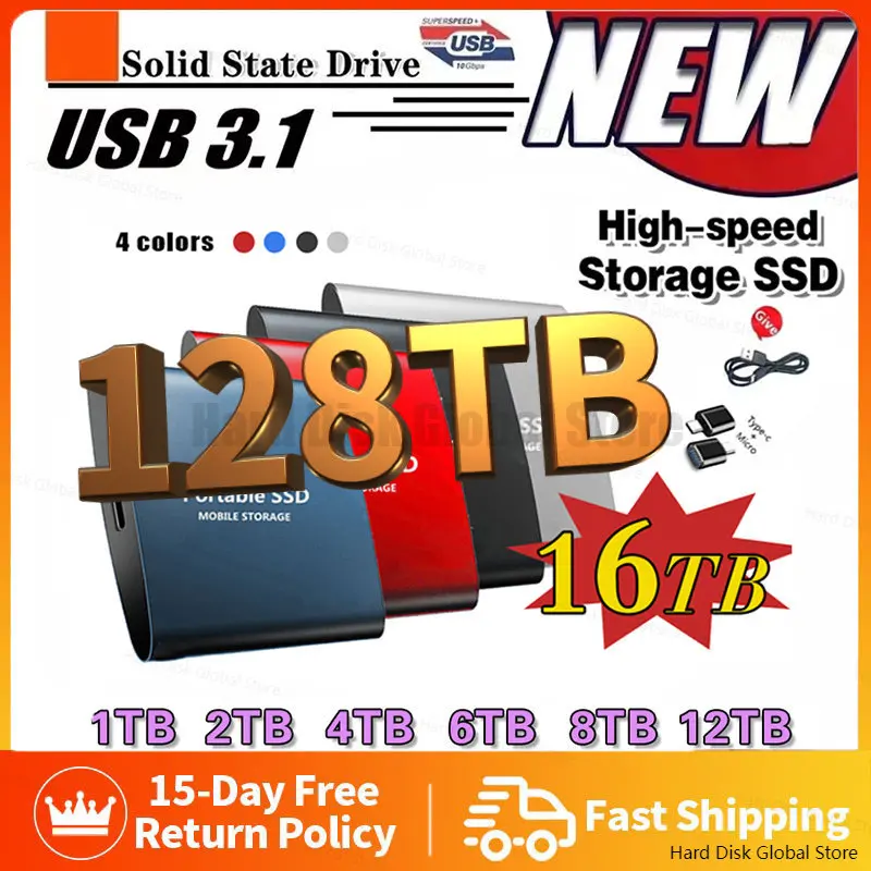 

Портативный мини-SSD-накопитель на 1 ТБ, высокоскоростной внешний твердотельный жесткий диск USB 3,1 с интерфейсом Type-C, жесткий диск для ноутбука/смартфона