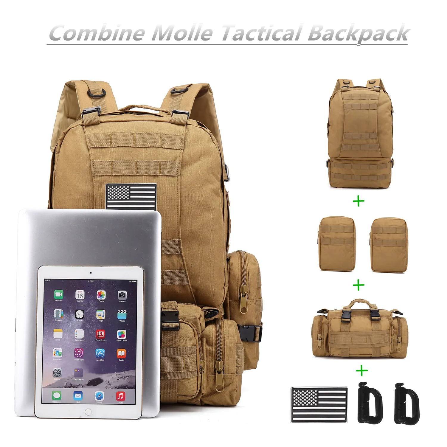 60L Large Capacity Men's Travel Tactical Backpack Waterproof Outdoor Hiking Rucksack Survival Molle Backpack