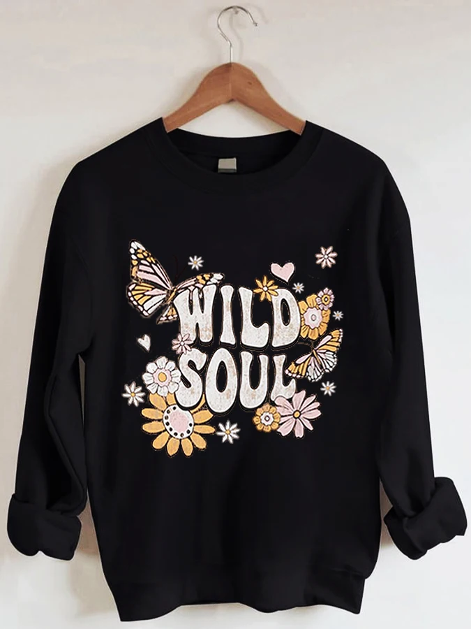 

Letter Printing Casual Round Neck Long Sleeve Sweatshirt