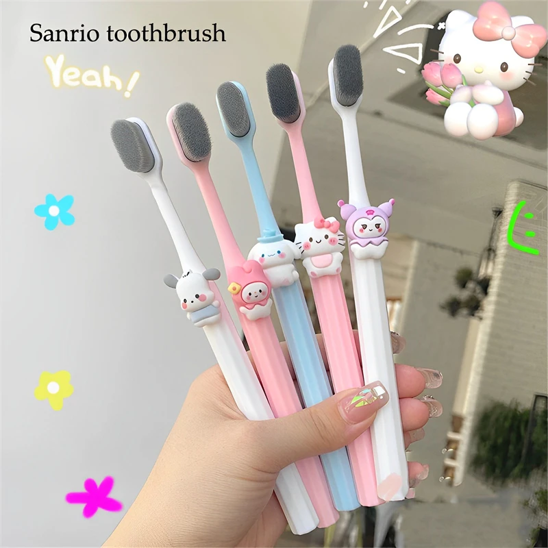 

2pcs Sanrio Kawaii Hello Kitty Toothbrush Cartoon My Melody Household Soft Hair Toothbrush Cute Lovers Oral Cleaning Brush