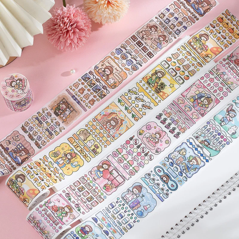 

Cute Washi Tape Decor Diary Planner Aesthetic Scrapbooking Notebooks Decor Sketchbook Kawaii Collage Material Stickers On Roll