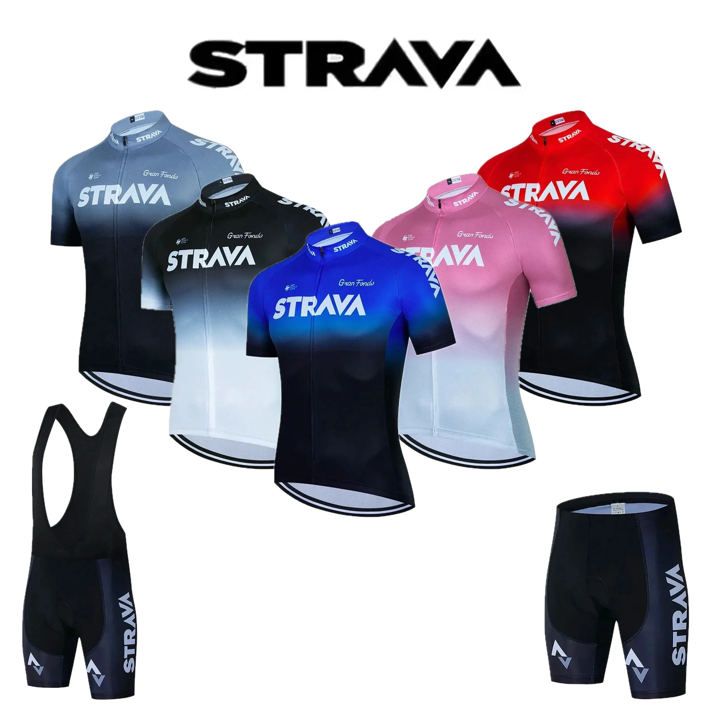 2024 Strava Cycling Jersey Set Summer Short Sleeve Breathable Men's MTB Bike Clothing Uniform Suit