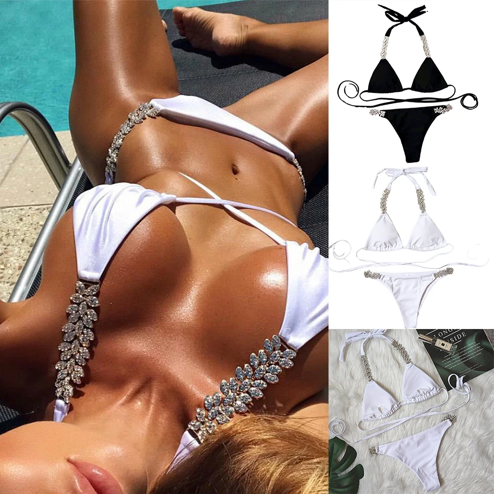 

Женский купальник из двух предметов, сексуальное бикини с перекрестными лямками, летний облегающий купальный костюм для бассейна, Пляжное ...