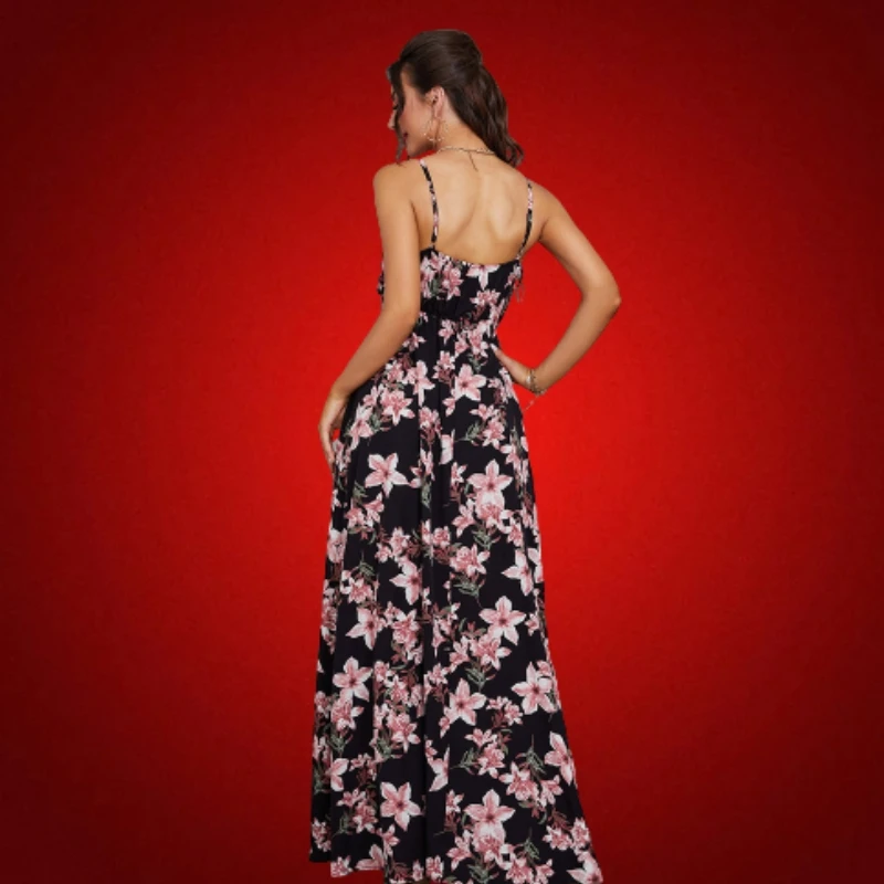 Women'S Romantic Suspender Floral Elegant Long Skirt Printed French Casual Party Dress