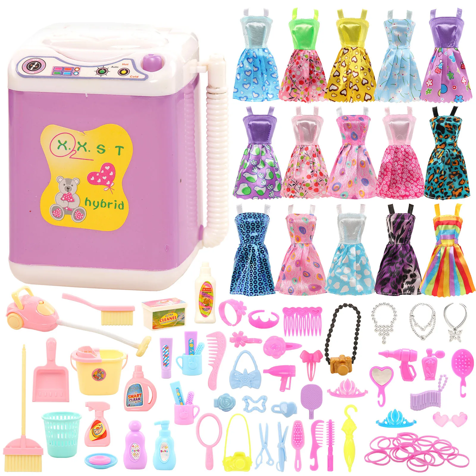 Barwa Fashion 89 Items for Barbie=1 Washing Machine+10 Clean