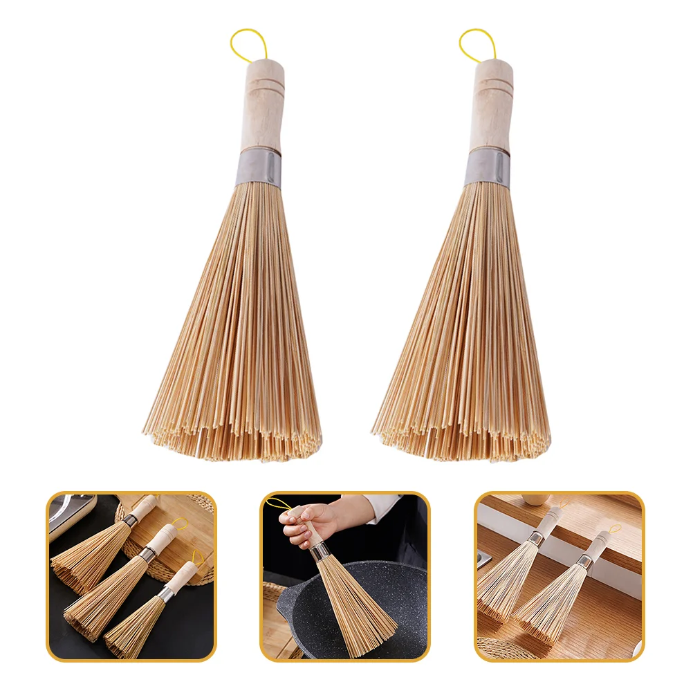 

2 Pcs Cooking Pans Nonstick Set Kitchen Cleaning Brushes Non Stick Pan Brush Cleaning Bamboo Kitchen Brushes Pot Washing Brushes