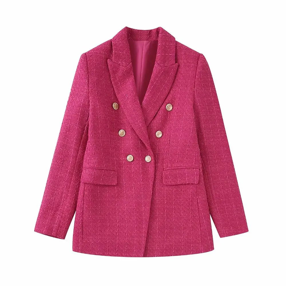 

DiYiG Women's 2022 New Fashion Double Breasted Textured Blazer Vintage Flap Pockets Long Sleeve Female Outerwear Chic Top Mujer