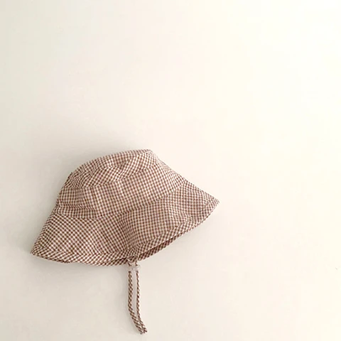 Летняя шляпа от солнца с широкими полями для малышей, клетчатая Рыбацкая шляпа с принтом, Детская Хлопковая Панама для мальчиков и девочек, шляпа от солнца для детей