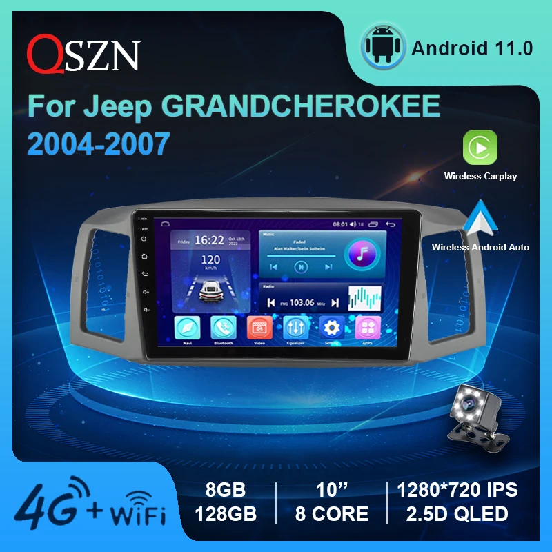 

QSZN For Jeep Grandcherokee 2004 2005 2006 2007 Car Radio 4G GPS Multimedia Player DSP IPS Carplay+Auto 8 Core Android 11 Stereo