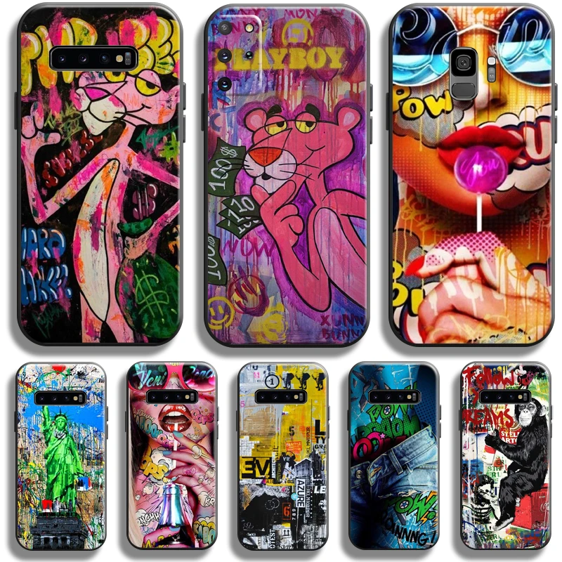

Street Graffiti Oil Painting For Samsung Galaxy S22 S21 S20 Ultra FE 5G S10 10E S9 Plus Lite Phone Case Black Silicone Cover