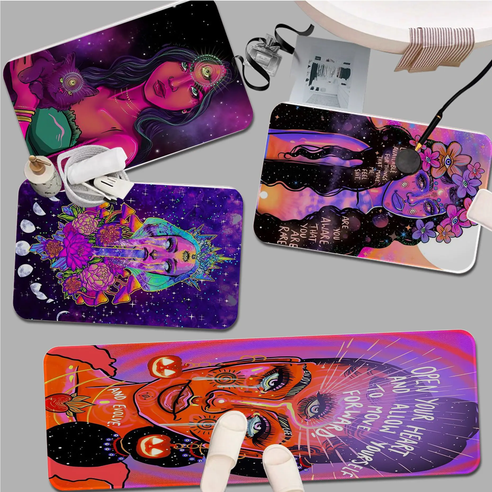 

Abstract Woman Psychedelic Scene Mandala Floor Carpet Kids Room Bedroom Decoration Balcony Anti-Slip Doormat Living Room Toilet