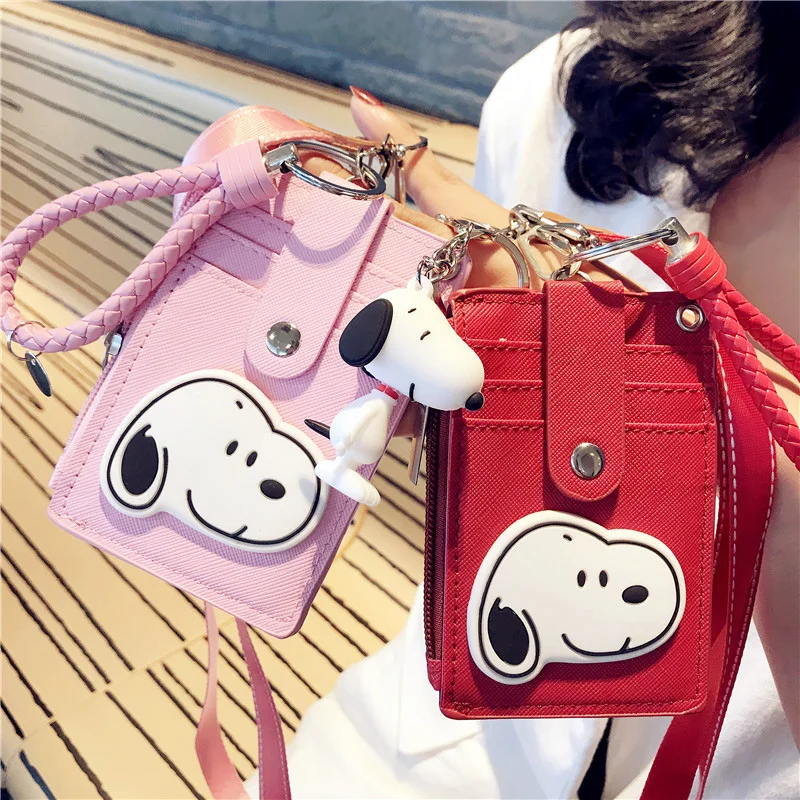 

Kawaii Snoopys Cartoon Card Holder Kids Coin Purse Student Meal Card Cover School Bag Pendant Keychain Birthday Gifts Kids Toys