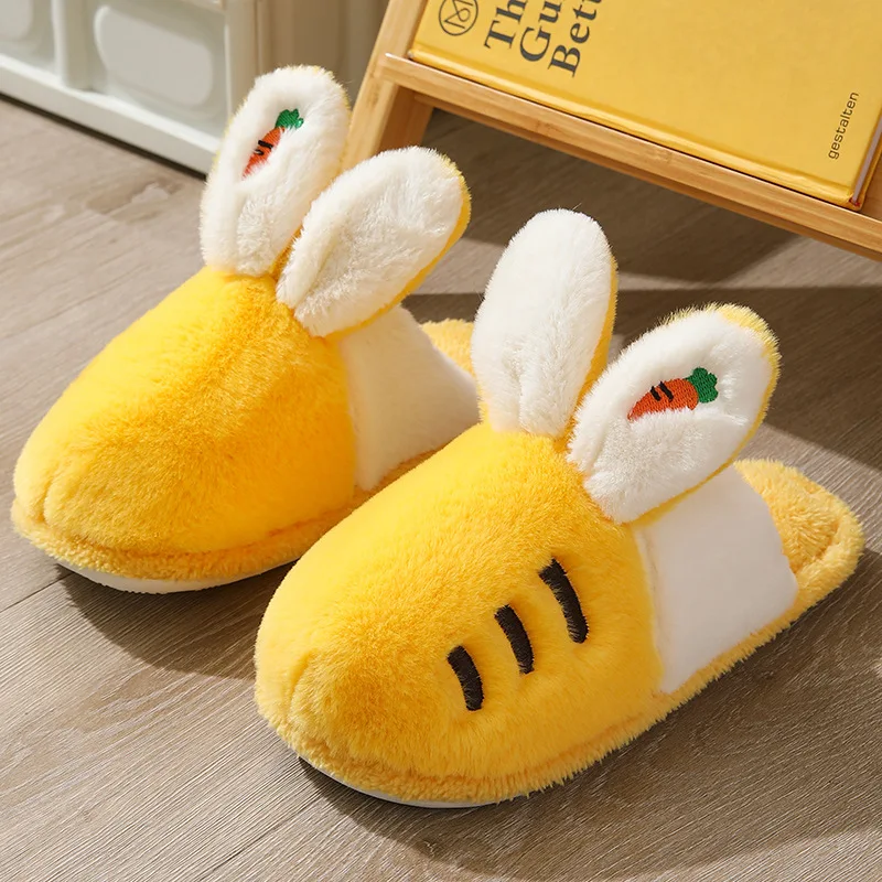 

New Cotton Slippers Women's Home Couple Autumn and Winter Soft Bottom Confinement Shoes Rabbit Ears Non-slip Warm Slippers