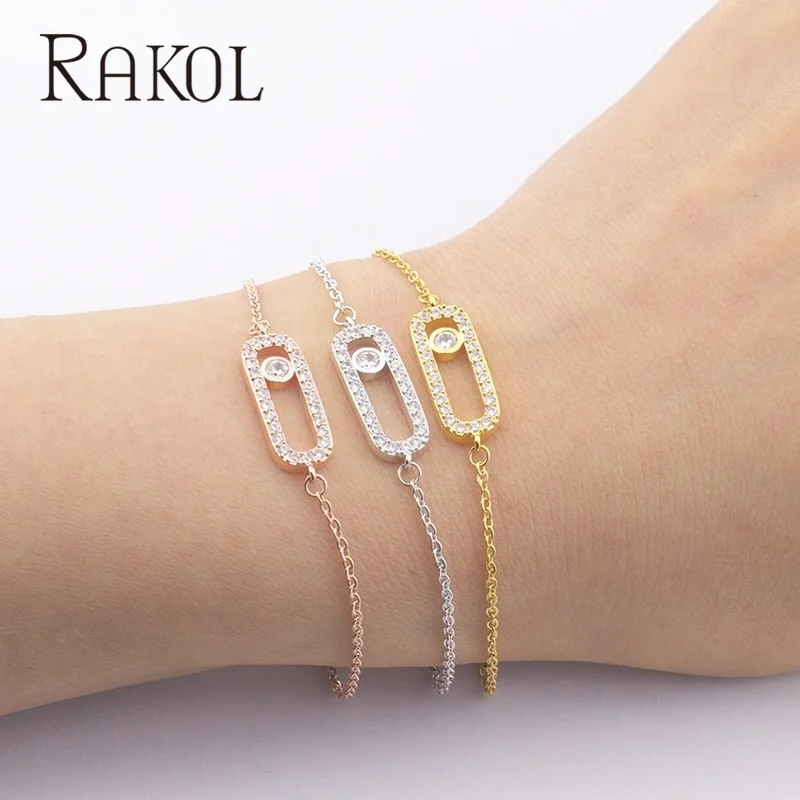 

RAKOL Shiny Cubic Zirconia Geometric Oval Charm Bracelets For Women Bridesmaid Wedding Jewelry Accessories Birthday Party Gifts