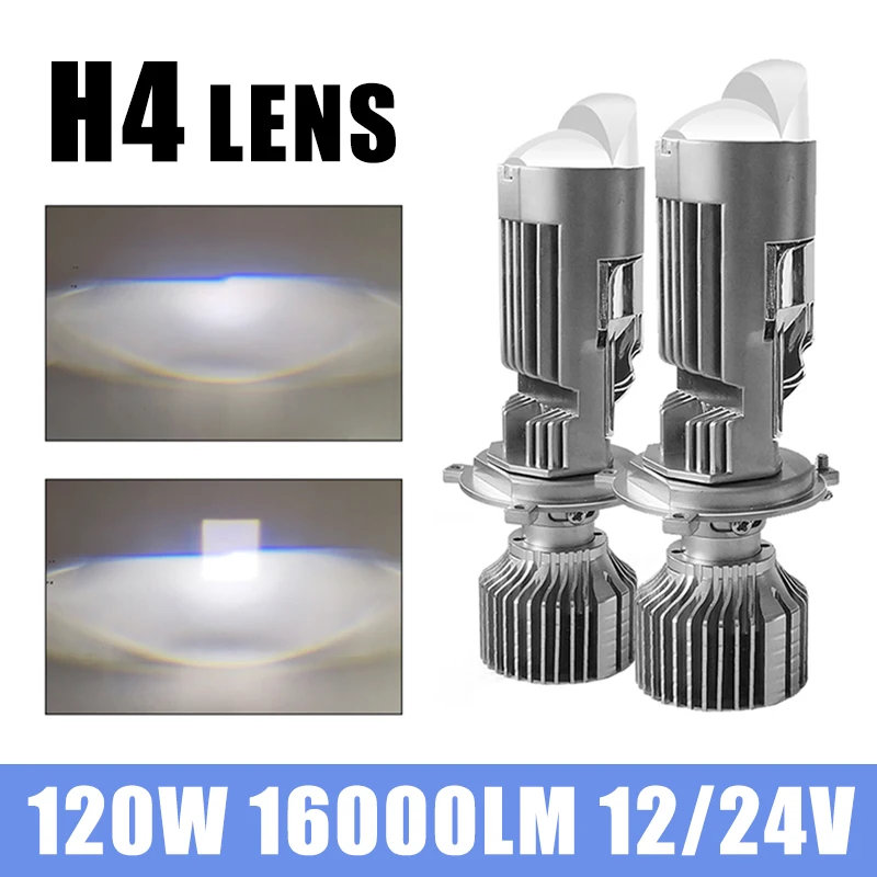 Купи 120W 12V/24V H4 Car LED Mini Dual Lens Projector 6000K White Lights 16000LM Headlight Bulbs Auto Truck Head Lamp за 1,938 рублей в магазине AliExpress