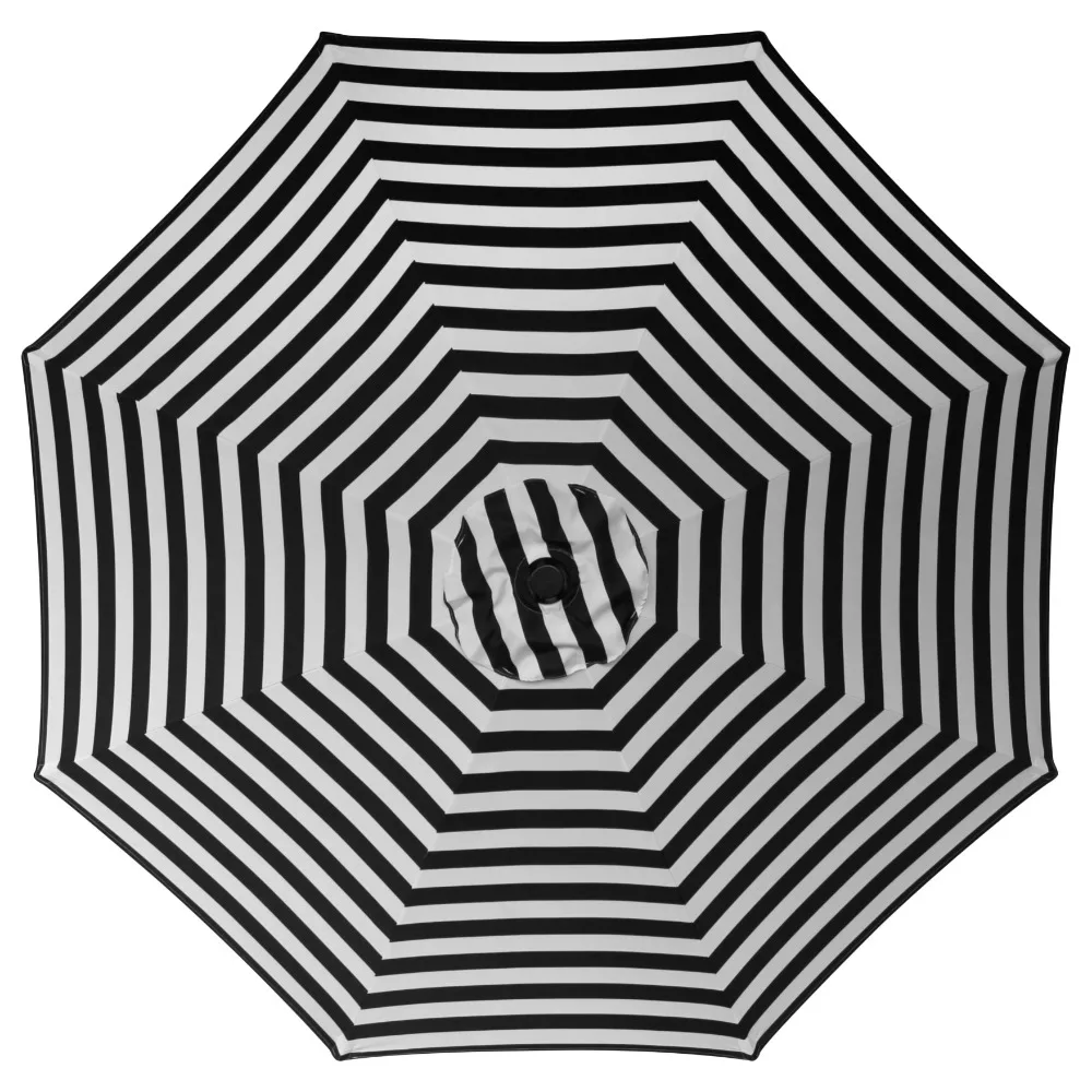 

2023 Новый наружный алюминиевый зонт для внутреннего дворика, зонт для круглого рынка с нажимной кнопкой наклона и кривошипом для тени, черно-белый полосатый