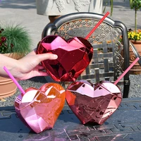 800ml heart shaped cup with straw reusable disco glitter ball cups cocktail cup bar wedding party juice whiskey drink coffee cup