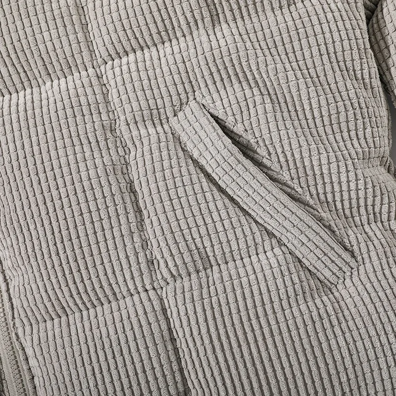 Rainbowtouches Mens Corduroy Parkas Coats Winter Down Jackets Striped Loose Unisex Fashion Outwear Harajuku Streetwear Waist-Tie