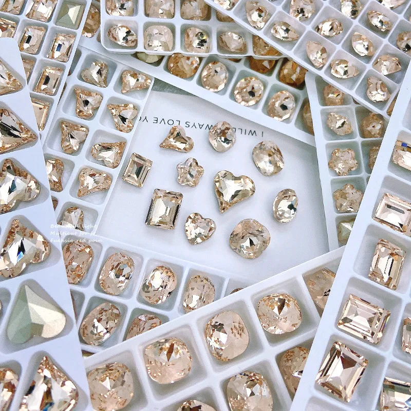 

10 шт. Блестящие кристаллы цвета шампанского K9 для украшения ногтей блестящее сердце геометрические аксессуары для маникюра металлические ...