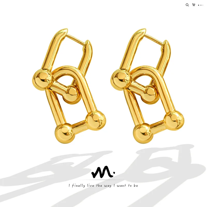 

Fashion Geometry Stainless Steel Dangle Earrings for Women Men Horseshoe Buckle Gold Plated Earrings Jewelry Pendientes Mujer
