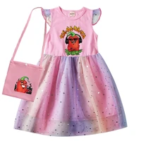 2022 summer merch edison pepper ta pa ta ta print casual dress kids short sleeve dresses toddler girl rainbow vestido with bag