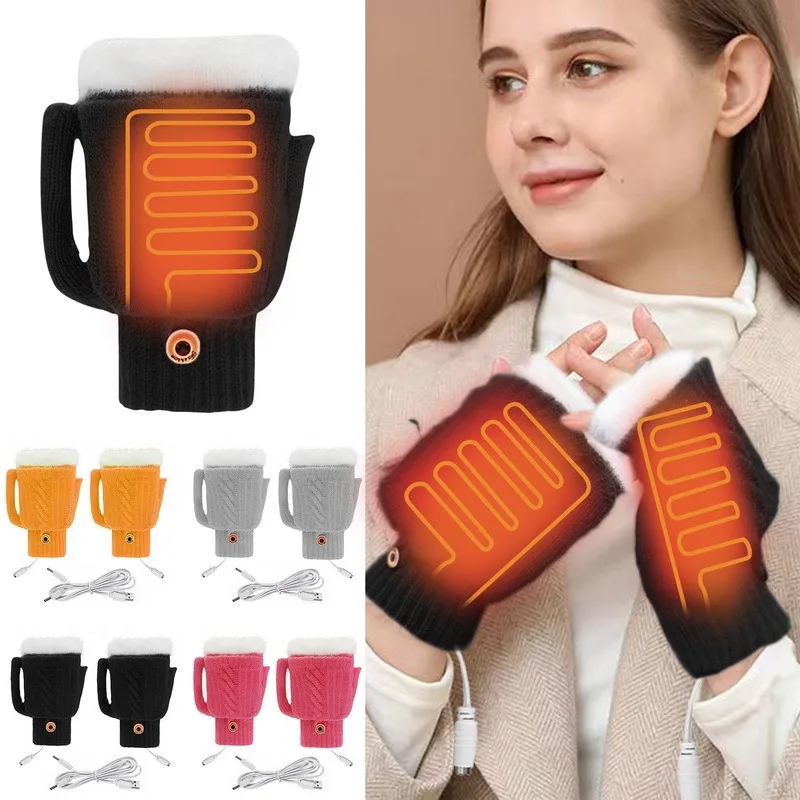 Перчатки с подогревом Usb зимние теплые термоперчатки перчатки пятью пальцами для