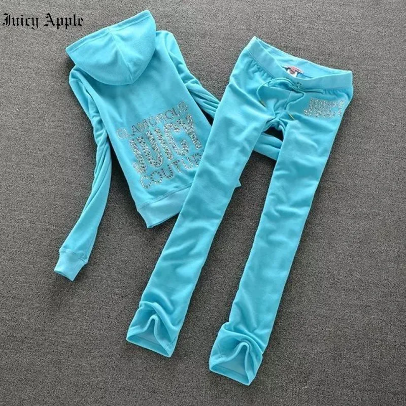 Костюм спортивный женский бархатный с капюшоном и длинным рукавом на молнии -